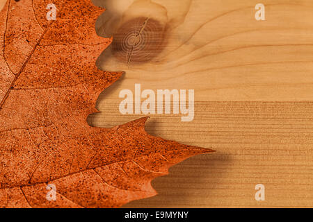 Feuille d'automne sur fond de bois Banque D'Images