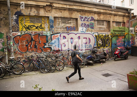 Graffiti Art & auto-expression de toutes sortes ornent les murs de l'Haus Schwarzenberg - Rosenthaler Straße 39 - Berlin Mitte. Banque D'Images