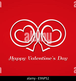 Deux coeurs sur fond rouge, valentine's day card Banque D'Images