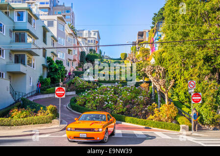 Lombard Street sur Russian Hill, San Francisco, Californie, USA. Banque D'Images