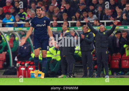 Stoke, UK. 29 Oct, 2014. Southampton Graziano pelle célèbre son premier but - Stoke City vs Southampton - Capital One League Cup - Britannia Stadium - Stoke - 29/10/2014 Philippe Pic Oldham/Sportimage. © csm/Alamy Live News Banque D'Images