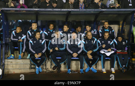 Shrewsbury, Royaume-Uni. 28 Oct, 2014. Le banc de Chelsea match tonights - Capital One Cup - Shrewsbury Ville vs Chelsea - Greenhous Meadow - Shrewsbury - Angleterre - 28 octobre 2014 - Photo Simon Bellis/Sportimage. © csm/Alamy Live News Banque D'Images