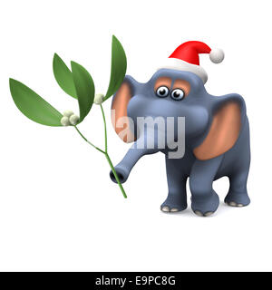 3D render of a cartoon style elephant wearing a Santa Claus hat mistletoe Banque D'Images