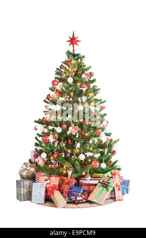 Bel arbre de Noël isolé sur fond blanc - studio shot Banque D'Images