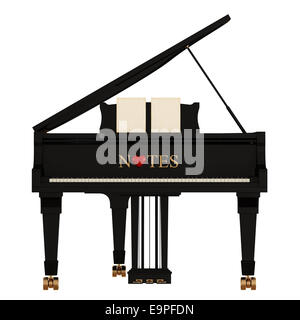 Vue avant du Grand piano isolé sur blanc - le rendu 3D Banque D'Images