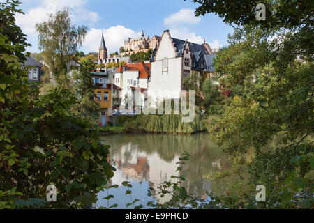 Vue de la rivière Lahn, Marburg, Marburg, Hesse, Germany, Europe Banque D'Images