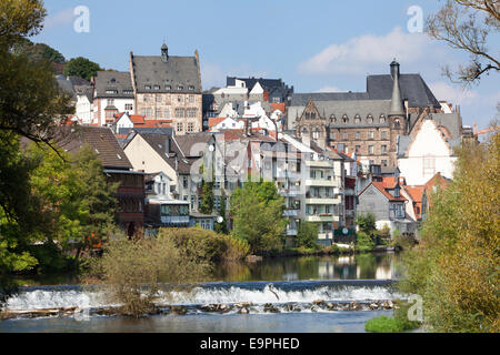 Vue de la rivière Lahn, Marburg, Marburg, Hesse, Germany, Europe, Banque D'Images