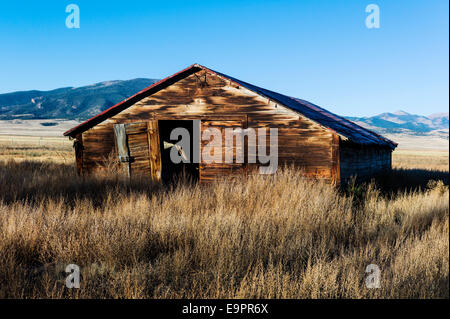 Ranch abandonné sur bâtiment Monte Vista National Wildlife Refuge, centre du Colorado, USA Banque D'Images