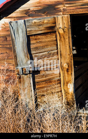 Porte ouverte sur l'immeuble abandonné ranch sur Monte Vista National Wildlife Refuge, centre du Colorado, USA Banque D'Images