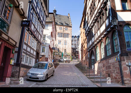 Steile Strasse, la rue historique Reitgasse, maisons à colombages, centre historique, Marburg, Hesse, Germany, Europe, Banque D'Images