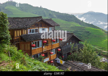 Mountain lodge, Longsheng Rizières, Dragon's backbone, Longji, Chine. Banque D'Images