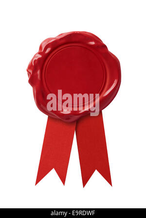 Sceau de cire rouge avec ruban signet isolated Banque D'Images