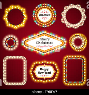 Les lumières de Noël avec une trame de copie Espace défini3 pour la conception de célébration. Motif utilisé pinceaux inclus. Banque D'Images