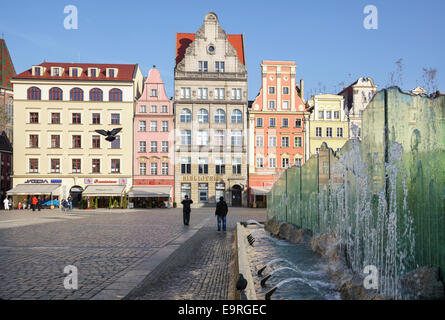 Place du marché, Rynek we Wrocławiu avec fontaine, Wroclaw, Pologne Banque D'Images