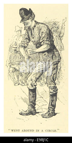 Dans cet extrait de l'œuvre de Mark Twain de 1883, l'expression « a fait le tour d'un cercle » décrit avec humour une situation de confusion ou d'action circulaire, conformément à l'esprit caractéristique de Twain et à son commentaire sur le comportement humain. Banque D'Images