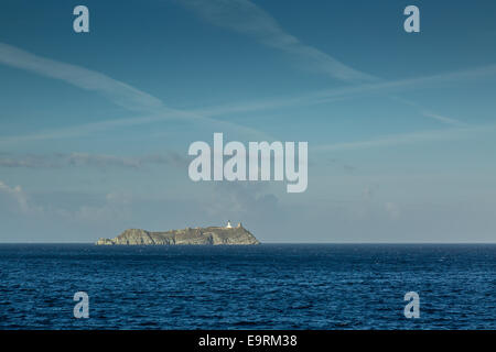 Le phare sur l'île de la Giraglia, à la pointe nord du Cap Corse en Corse Banque D'Images