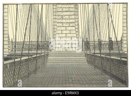 Cette illustration de 1883 présente une vue détaillée du pont de New York et de Brooklyn, capturant la structure emblématique qui relie Manhattan et Brooklyn, symbolisant la croissance urbaine rapide de New York à la fin du XIXe siècle. Banque D'Images