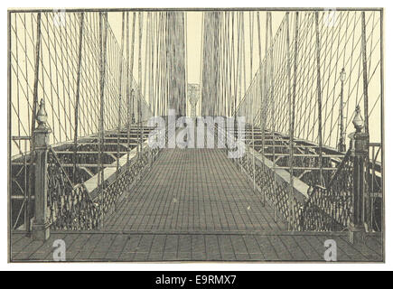 Une illustration de 1883 du pont de New York et Brooklyn, mettant en valeur le pont suspendu emblématique et son importance pour les infrastructures urbaines de l'époque. Banque D'Images