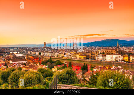 Florence, coucher de soleil vue sur l'horizon. Banque D'Images