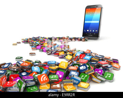 Logiciel. Téléphone intelligent ou mobile app icons background. 3d Banque D'Images