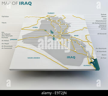 Carte de l'Iraq avec des marques sur fond gris Banque D'Images