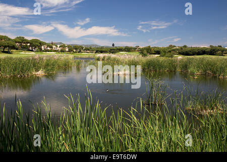 Le lac près du terrain de golf, du Quinta de Lago, le Parc Naturel de Ria Formosa, l'Algarve, Portugal. Banque D'Images