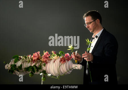 Taipei, Taiwan. 2e Nov, 2014. Designer floral belge Tomas De Bruyne donne une démonstration au 2014 Taipei International Flower Design Award à Taipei, Taiwan, du sud-est de la Chine, le 2 novembre 2014. Wang © Qingqin/Xinhua/Alamy Live News Banque D'Images