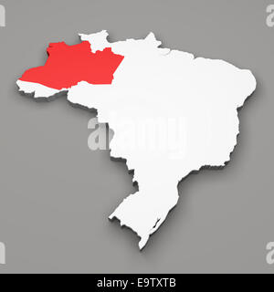 L'état d'Amazonas sur carte du Brésil sur fond gris Banque D'Images