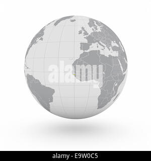 Guinée Bissau sur globe isolé sur fond blanc Banque D'Images