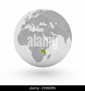 Tanzanie Le monde isolé sur fond blanc Banque D'Images