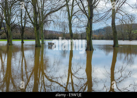 Chippenham Meadow recreation ground de Monmouth en vertu de l'eau d'inondation. Banque D'Images