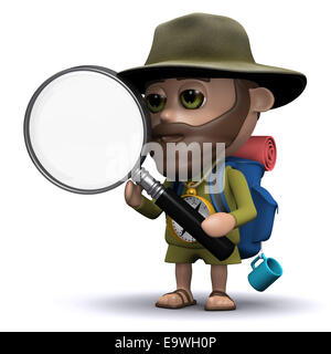 De rendu 3D d'un randonneur à travers une loupe Banque D'Images