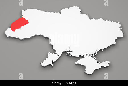 Carte d'Ukraine, Lviv, régions de la division Banque D'Images