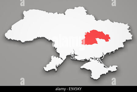 Carte d'Ukraine, Dnipropetrovsk, régions de la division Banque D'Images