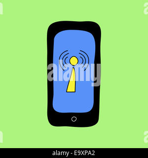 Style Doodle téléphone avec connexion wi-fi Banque D'Images
