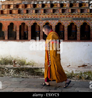 Moine à Wangdue Dzong, Wangdue Phodrang, Bhoutan Banque D'Images