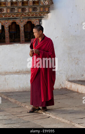 Moine à Wangdue Dzong, Wangdue Phodrang, Bhoutan Banque D'Images