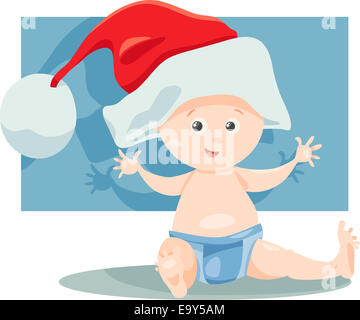 Cartoon Illustration of cute little Baby Boy in Santa Claus Hat pour Noël Banque D'Images