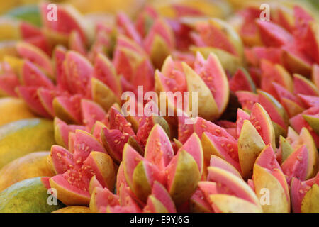 La goyave rouge des fruits et semences, Maharashtra, Inde Banque D'Images