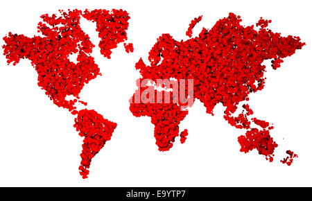 Image 3D rouge de la carte du monde sur fond blanc Banque D'Images