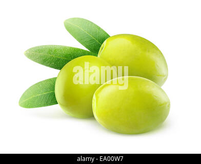 Trois olives vertes isolated on white Banque D'Images