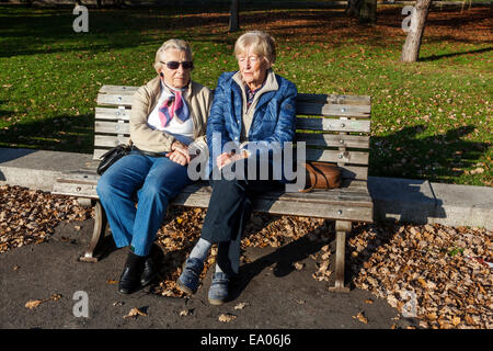 Un banc de personnes âgées, le reste des femmes retraitées sur le banc dans le parc République tchèque vieilles femmes banc, personnes âgées sur un banc Tchèques Seniors Banque D'Images