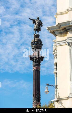 Close-up du monument de Christophe Colomb à proximité de Las Ramblas à Barcelone, Espagne. Banque D'Images