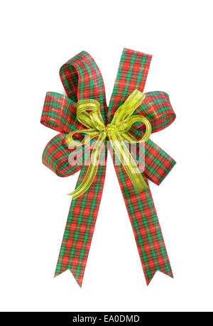 Cadeaux de Noël rouge et vert plaid bow Banque D'Images