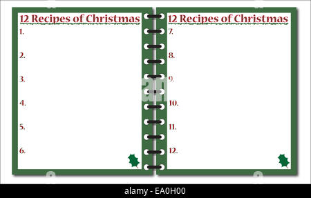 12 Recettes de Noël un modèle de bloc-notes ou contexte isolé sur fond blanc Banque D'Images