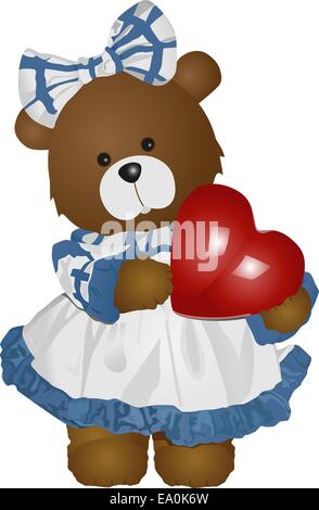 Vector mignon femelle ours holding heart Illustration de Vecteur