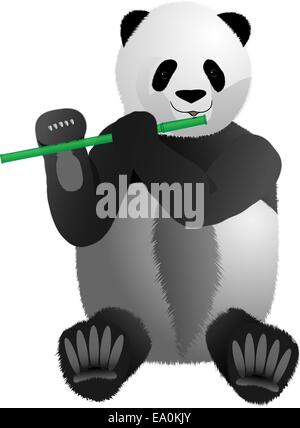 Panda mignon vecteur jouant de la flûte de bambou Illustration de Vecteur