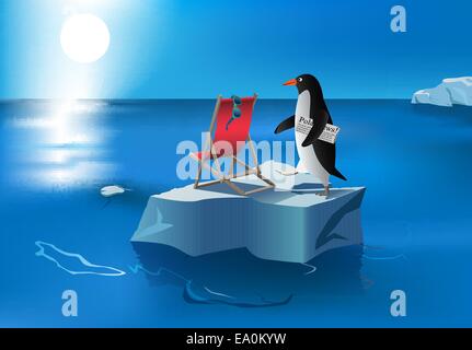 Vector illustration humoristique de penguin Sur iceberg fondu, eps10 illustration, gradient mesh et transparent utilisé Illustration de Vecteur