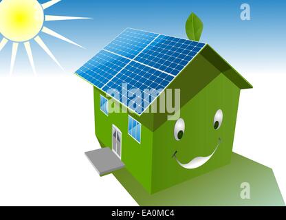Green House heureux vecteur avec toit système solaire Illustration de Vecteur