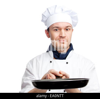 Chef holding poêle Banque D'Images